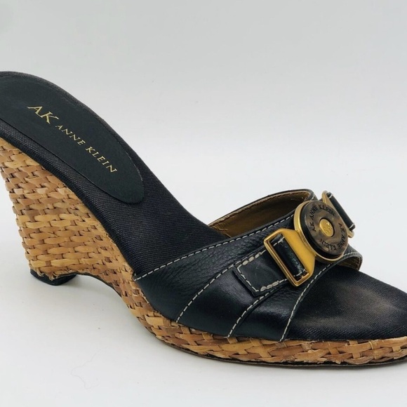 Anne Klein Shoes - Anne Klein Black and Tan Wedge Mules Leather size 7.5